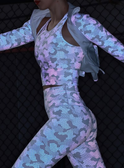 花式反光面料定制圆点七彩瑜伽服